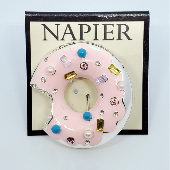 Napier Jewelry - Napier Rhinestone & Enamel Doughnut Brooch Pin NWT